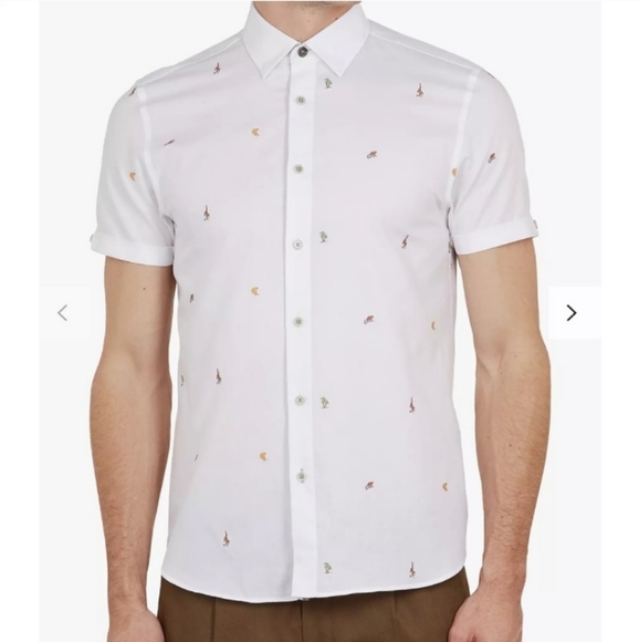 Ted Baker London Monkie Monkey Embroidery Short Sleeve Shirt Palms Bananas L - Picture 1 of 13